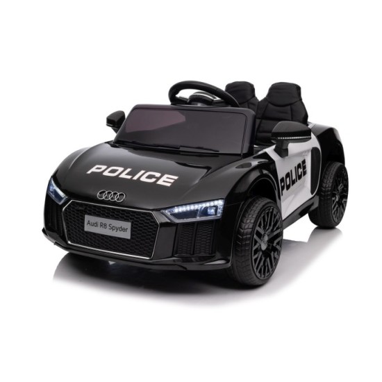 JOKO Elektrické autíčko AUDI R8 Polícia, penové kolesá, kožené sedadlo, čierne