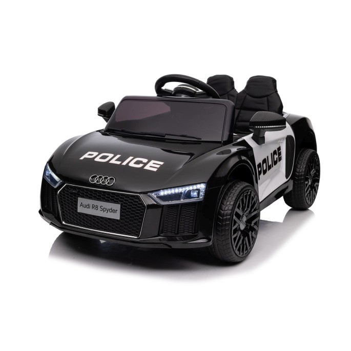 JOKO Elektrické autíčko AUDI R8 Polícia, penové kolesá, kožené sedadlo, čierne
