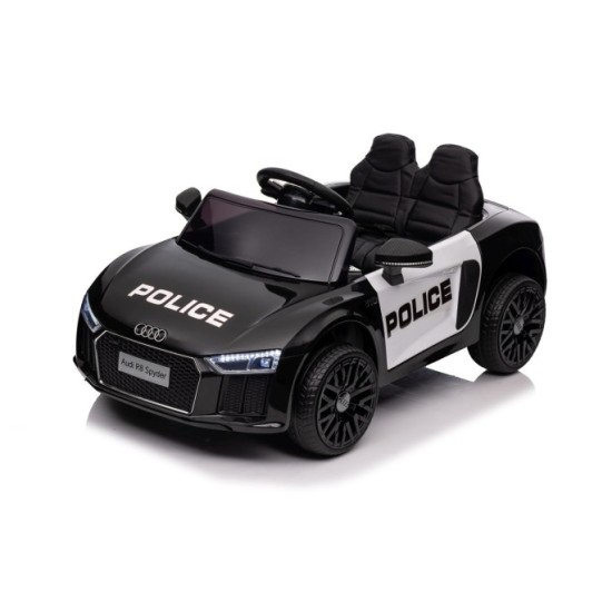 JOKO Elektrické autíčko AUDI R8 Polícia, penové kolesá, kožené sedadlo, čierne