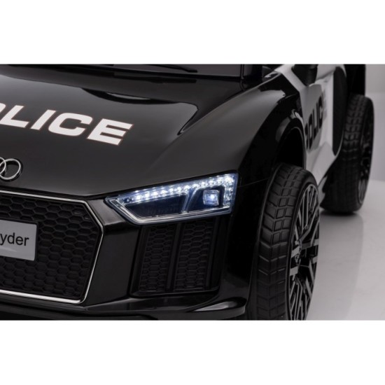 JOKO Elektrické autíčko AUDI R8 Polícia, penové kolesá, kožené sedadlo, čierne
