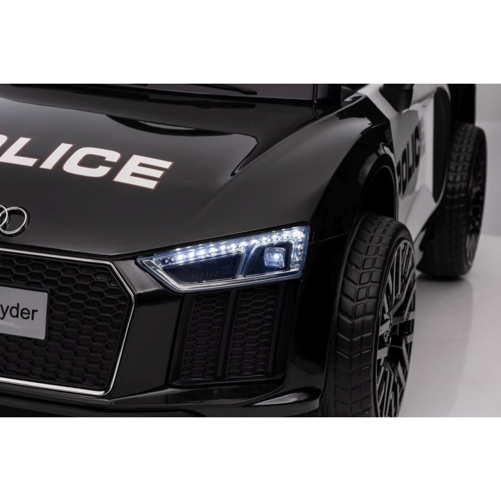 JOKO Elektrické autíčko AUDI R8 Polícia, penové kolesá, kožené sedadlo, čierne