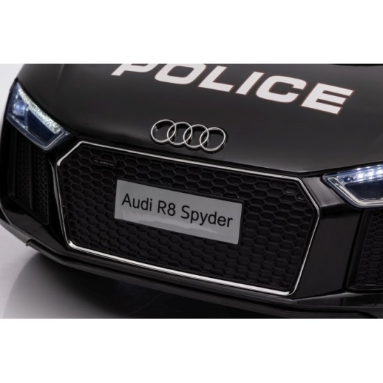 JOKO Elektrické autíčko AUDI R8 Polícia, penové kolesá, kožené sedadlo, čierne