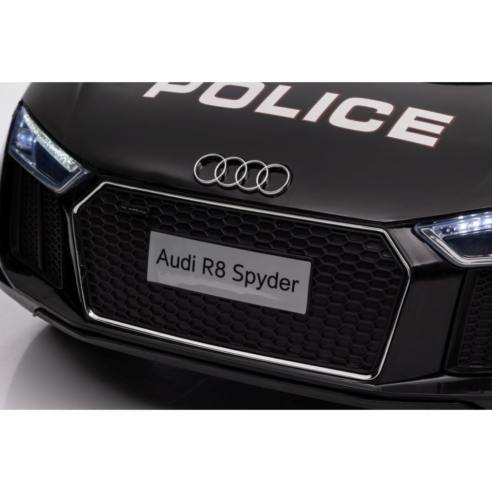 JOKO Elektrické autíčko AUDI R8 Polícia, penové kolesá, kožené sedadlo, čierne