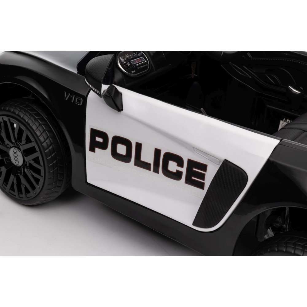 JOKO Elektrické autíčko AUDI R8 Polícia, penové kolesá, kožené sedadlo, čierne