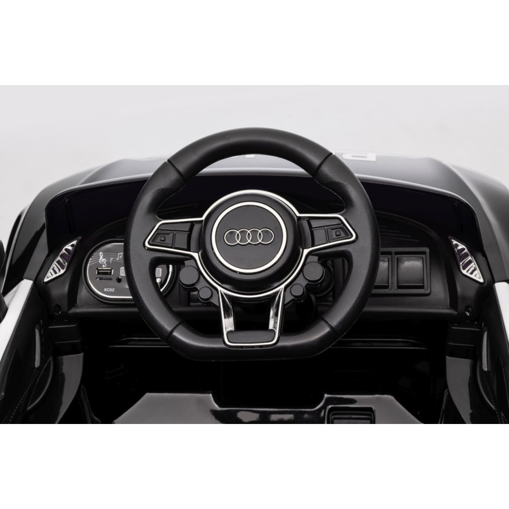JOKO Elektrické autíčko AUDI R8 Polícia, penové kolesá, kožené sedadlo, čierne