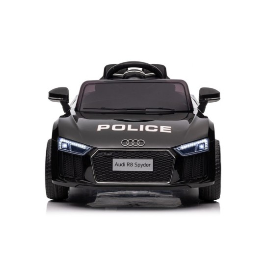 JOKO Elektrické autíčko AUDI R8 Polícia, penové kolesá, kožené sedadlo, čierne