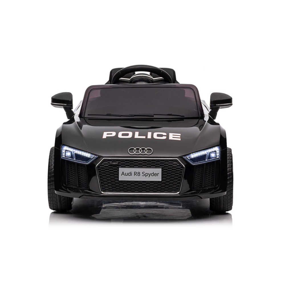 JOKO Elektrické autíčko AUDI R8 Polícia, penové kolesá, kožené sedadlo, čierne