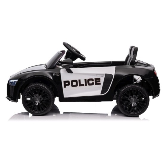 JOKO Elektrické autíčko AUDI R8 Polícia, penové kolesá, kožené sedadlo, čierne