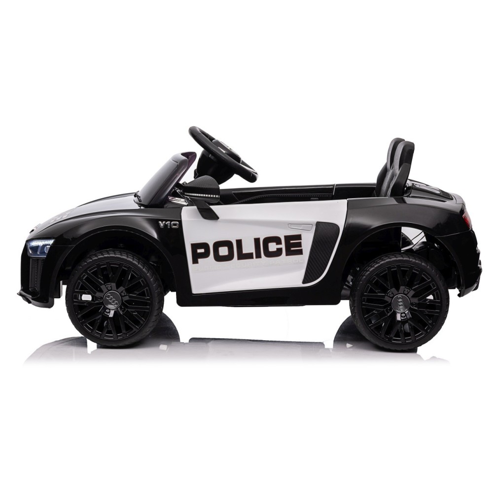 JOKO Elektrické autíčko AUDI R8 Polícia, penové kolesá, kožené sedadlo, čierne