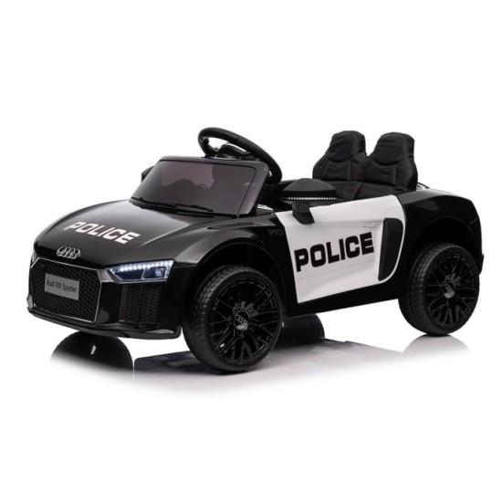 JOKO Elektrické autíčko AUDI R8 Polícia, penové kolesá, kožené sedadlo, čierne