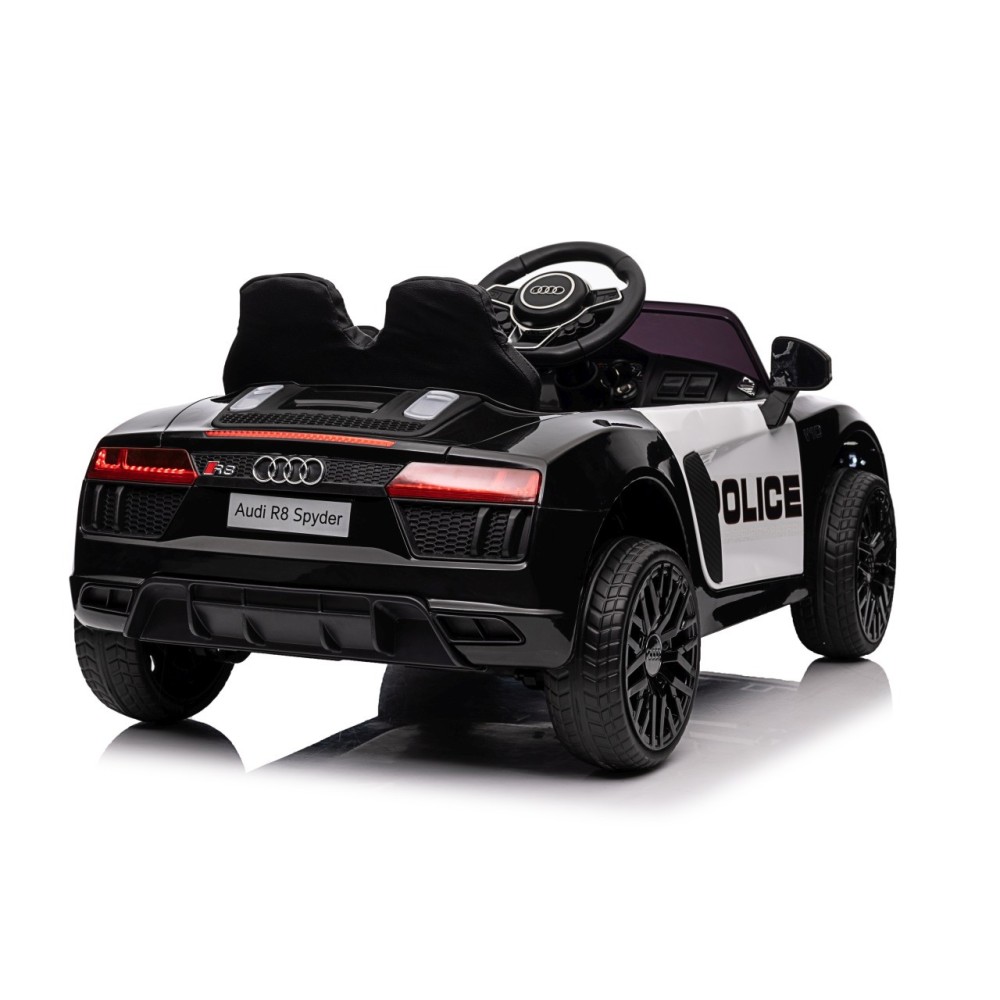 JOKO Elektrické autíčko AUDI R8 Polícia, penové kolesá, kožené sedadlo, čierne