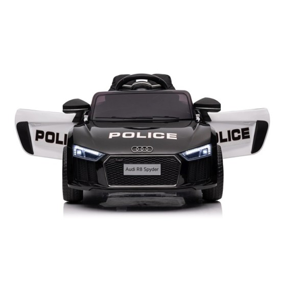 JOKO Elektrické autíčko AUDI R8 Polícia, penové kolesá, kožené sedadlo, čierne