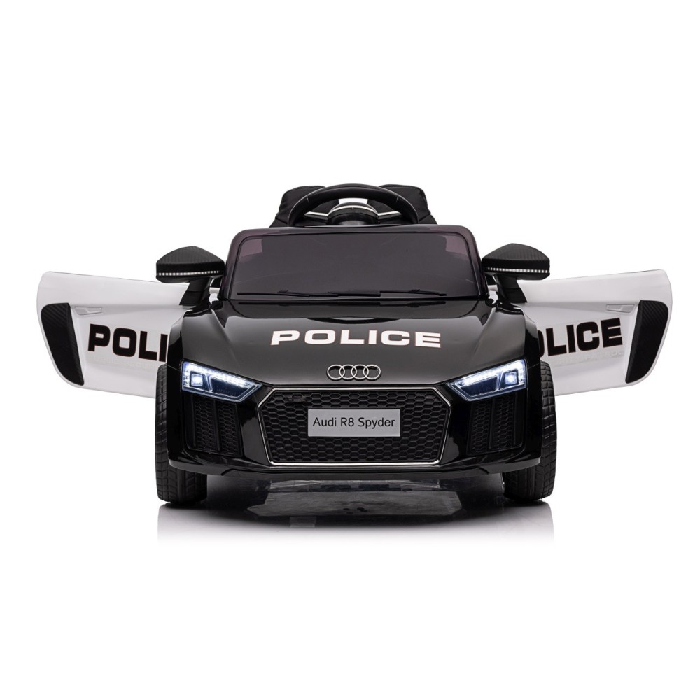 JOKO Elektrické autíčko AUDI R8 Polícia, penové kolesá, kožené sedadlo, čierne