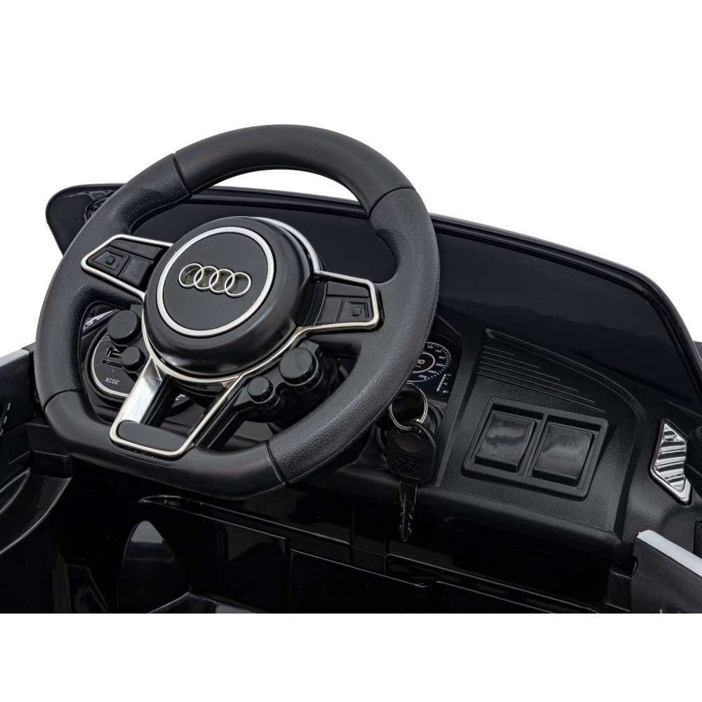 JOKO Elektrické autíčko AUDI R8 Polícia, penové kolesá, kožené sedadlo, čierne