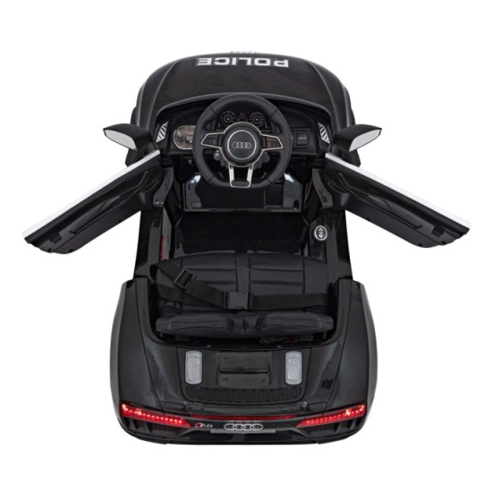 JOKO Elektrické autíčko AUDI R8 Polícia, penové kolesá, kožené sedadlo, čierne