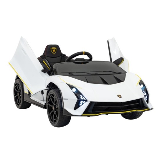 JOKO Elektrické autíčko Lamborghini Invencible 4x4, penové kolesá, kožené sedadlo, biele