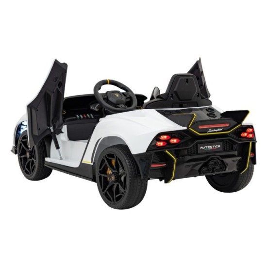 JOKO Elektrické autíčko Lamborghini Invencible 4x4, penové kolesá, kožené sedadlo, biele