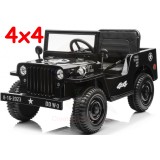 JOKO Elektrické autíčko Jeep Vojenský Retro Military 4x4, kožené sedadlo, penové kolesá, čierne