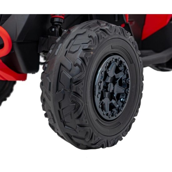 JOKO Elektrická Štvorkolka Maverick ATV 2x200W 24V, kožené sedadlo, penové kolesá, FM rádio, červená