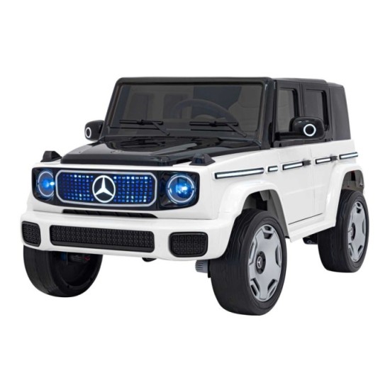 JOKO Elektrické Autíčko Mercedes Benz EQG 4x4, penové kolesá, kožené sedadlo, Prídavné LED svetlá, biele