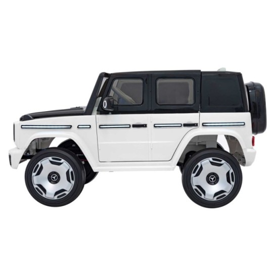 JOKO Elektrické Autíčko Mercedes Benz EQG 4x4, penové kolesá, kožené sedadlo, Prídavné LED svetlá, biele