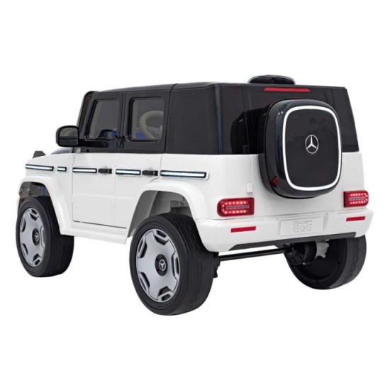 JOKO Elektrické Autíčko Mercedes Benz EQG 4x4, penové kolesá, kožené sedadlo, Prídavné LED svetlá, biele