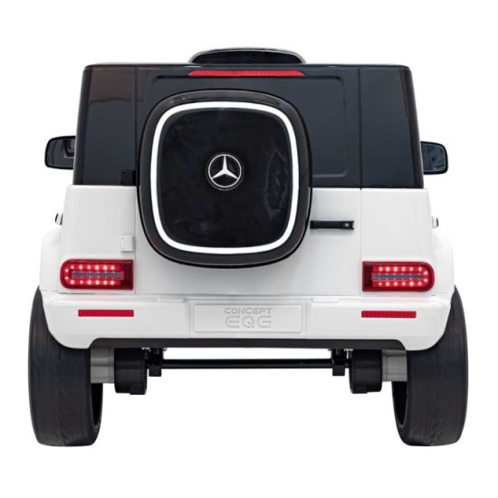 JOKO Elektrické Autíčko Mercedes Benz EQG 4x4, penové kolesá, kožené sedadlo, Prídavné LED svetlá, biele