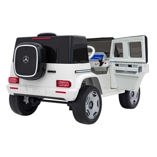 JOKO Elektrické Autíčko Mercedes Benz EQG 4x4, penové kolesá, kožené sedadlo, Prídavné LED svetlá, biele