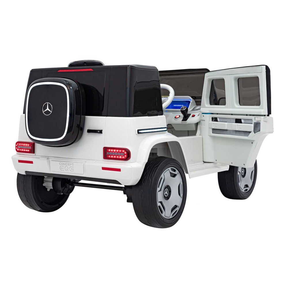 JOKO Elektrické Autíčko Mercedes Benz EQG 4x4, penové kolesá, kožené sedadlo, Prídavné LED svetlá, biele