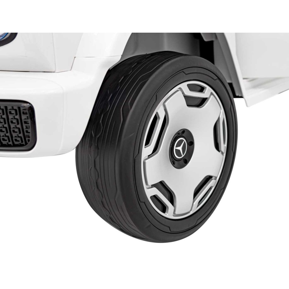 JOKO Elektrické Autíčko Mercedes Benz EQG 4x4, penové kolesá, kožené sedadlo, Prídavné LED svetlá, biele