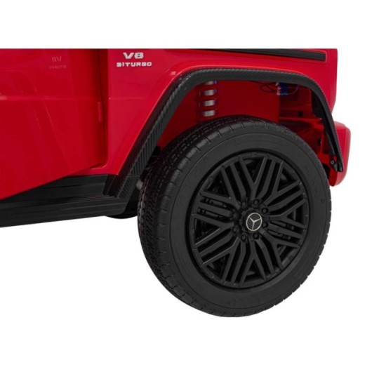 JOKO Elektrické autíčko Mercedes Benz G63 AMG XXL 4x200W 24V, penové kolesá, DVOJMIESTNE kožené sedadlo, Nosnosť 80kg, červené
