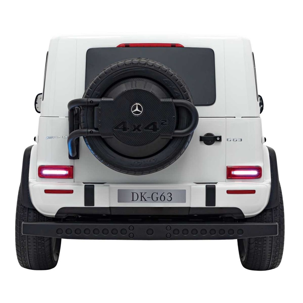 JOKO Elektrické autíčko Mercedes Benz G63 AMG XXL 4x200W 24V, penové kolesá, DVOJMIESTNE kožené sedadlo, Nosnosť 80kg, biele