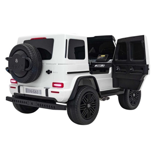 JOKO Elektrické autíčko Mercedes Benz G63 AMG XXL 4x200W 24V, penové kolesá, DVOJMIESTNE kožené sedadlo, Nosnosť 80kg, biele