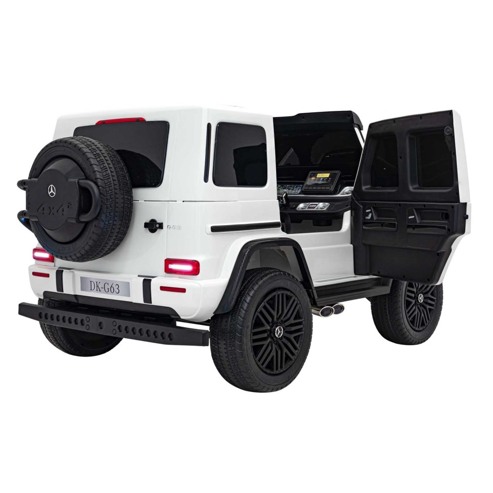 JOKO Elektrické autíčko Mercedes Benz G63 AMG XXL 4x200W 24V, penové kolesá, DVOJMIESTNE kožené sedadlo, Nosnosť 80kg, biele