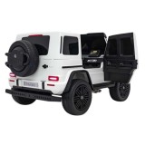 JOKO Elektrické autíčko Mercedes Benz G63 AMG XXL 4x200W 24V, penové kolesá, DVOJMIESTNE kožené sedadlo, Nosnosť 80kg, biele