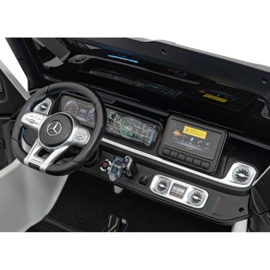 JOKO Elektrické autíčko Mercedes Benz G63 AMG XXL 4x200W 24V, penové kolesá, DVOJMIESTNE kožené sedadlo, Nosnosť 80kg, biele