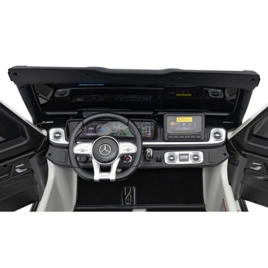 JOKO Elektrické autíčko Mercedes Benz G63 AMG XXL 4x200W 24V, penové kolesá, DVOJMIESTNE kožené sedadlo, Nosnosť 80kg, biele