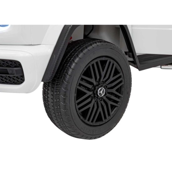 JOKO Elektrické autíčko Mercedes Benz G63 AMG XXL 4x200W 24V, penové kolesá, DVOJMIESTNE kožené sedadlo, Nosnosť 80kg, biele