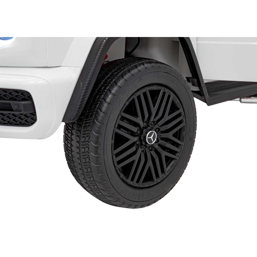 JOKO Elektrické autíčko Mercedes Benz G63 AMG XXL 4x200W 24V, penové kolesá, DVOJMIESTNE kožené sedadlo, Nosnosť 80kg, biele