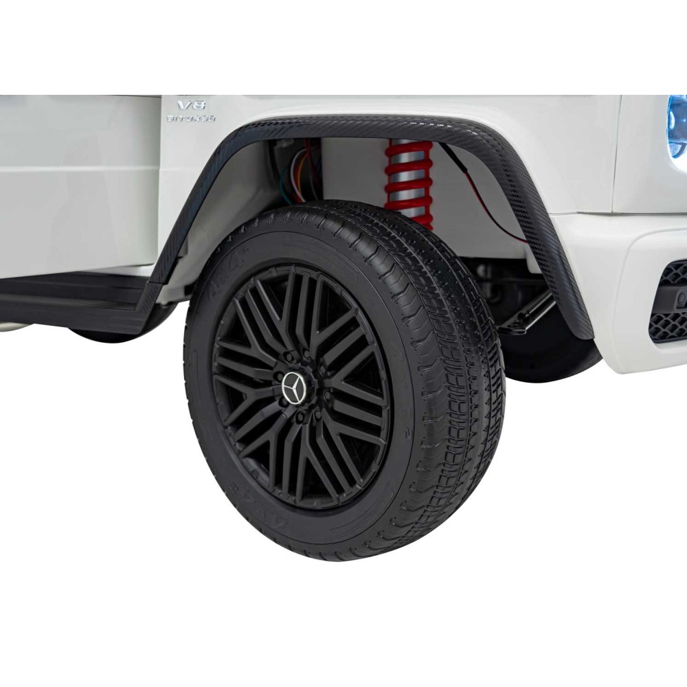 JOKO Elektrické autíčko Mercedes Benz G63 AMG XXL 4x200W 24V, penové kolesá, DVOJMIESTNE kožené sedadlo, Nosnosť 80kg, biele