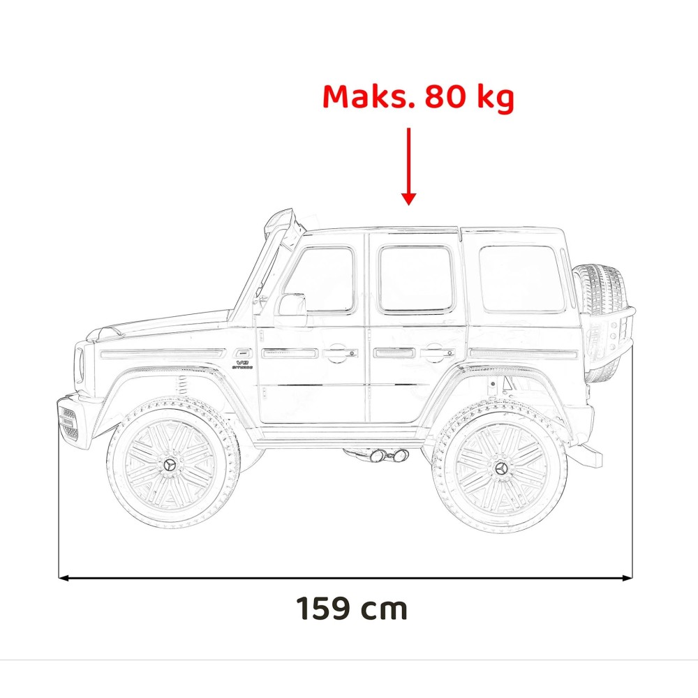 JOKO Elektrické autíčko Mercedes Benz G63 AMG XXL 4x200W 24V, penové kolesá, DVOJMIESTNE kožené sedadlo, Nosnosť 80kg, čierne