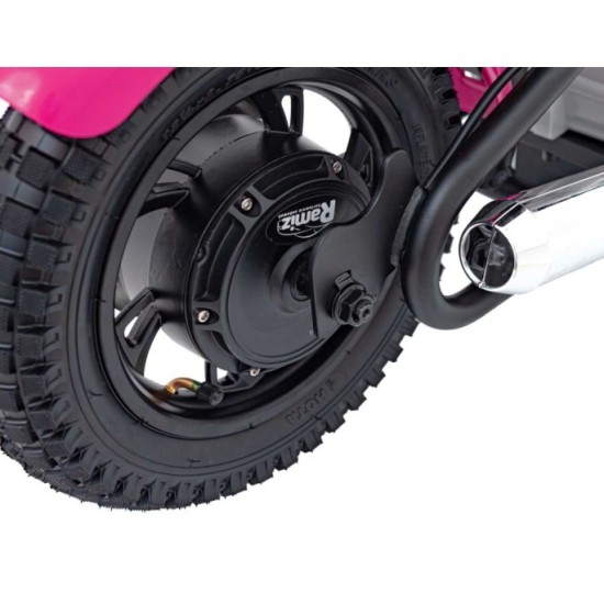 JOKO Elektrická Motorka SPEED Power 24V 250W, Bezkomutátorový Motor, rýchlosť 15,5 km/h, nosnosť 80kg, nafukovacie kolesá, ružov