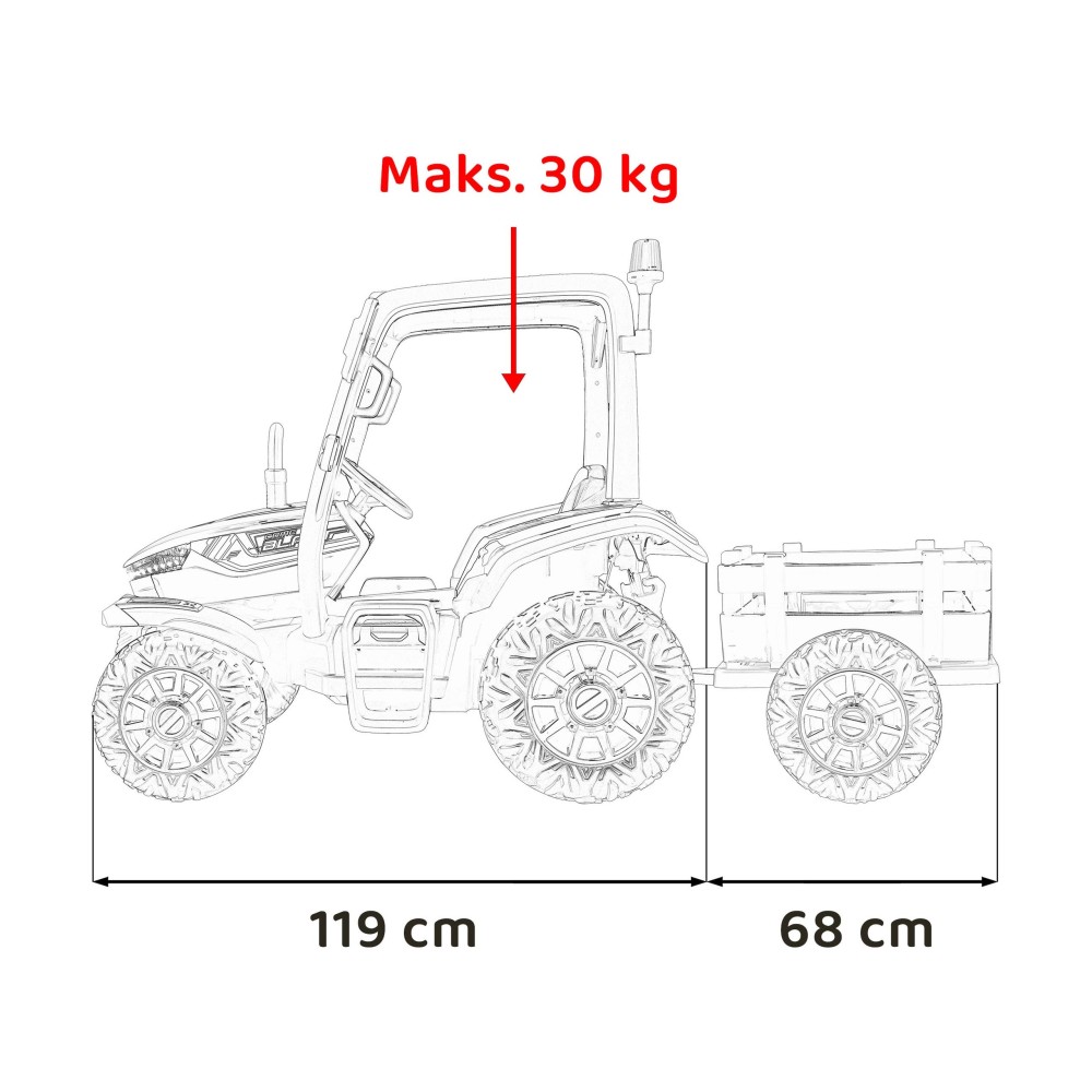 JOKO Elektrický traktor s vlečkou Blast 2x200W 24V, penové kolesá, kožené sedadlo, modrý