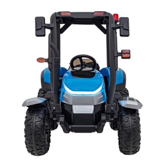 JOKO Elektrický traktor s vlečkou Blast 2x200W 24V, penové kolesá, kožené sedadlo, modrý