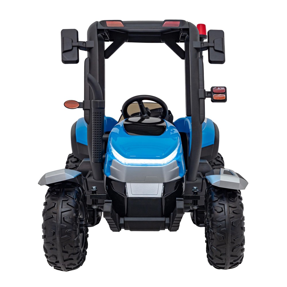 JOKO Elektrický traktor s vlečkou Blast 2x200W 24V, penové kolesá, kožené sedadlo, modrý