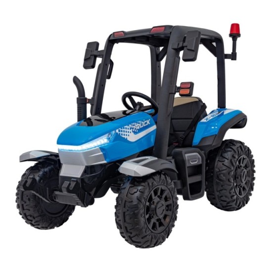 JOKO Elektrický traktor s vlečkou Blast 2x200W 24V, penové kolesá, kožené sedadlo, modrý