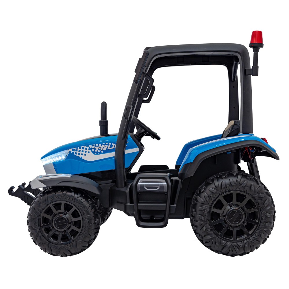 JOKO Elektrický traktor s vlečkou Blast 2x200W 24V, penové kolesá, kožené sedadlo, modrý