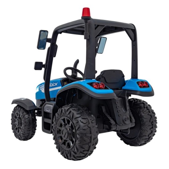 JOKO Elektrický traktor s vlečkou Blast 2x200W 24V, penové kolesá, kožené sedadlo, modrý