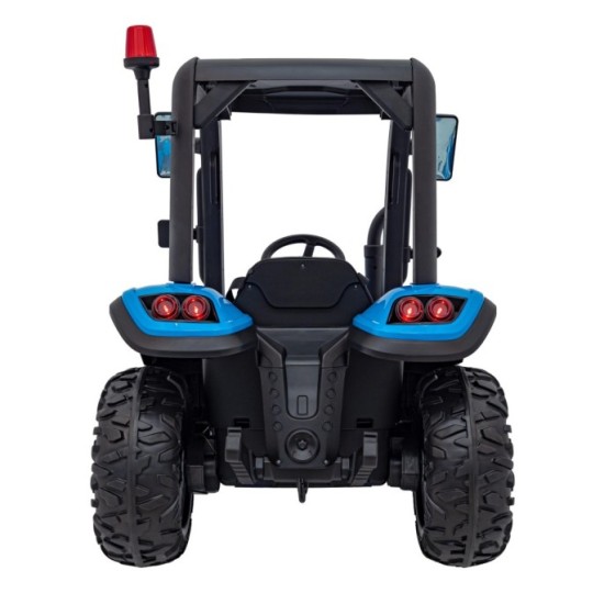 JOKO Elektrický traktor s vlečkou Blast 2x200W 24V, penové kolesá, kožené sedadlo, modrý