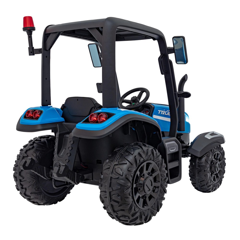 JOKO Elektrický traktor s vlečkou Blast 2x200W 24V, penové kolesá, kožené sedadlo, modrý